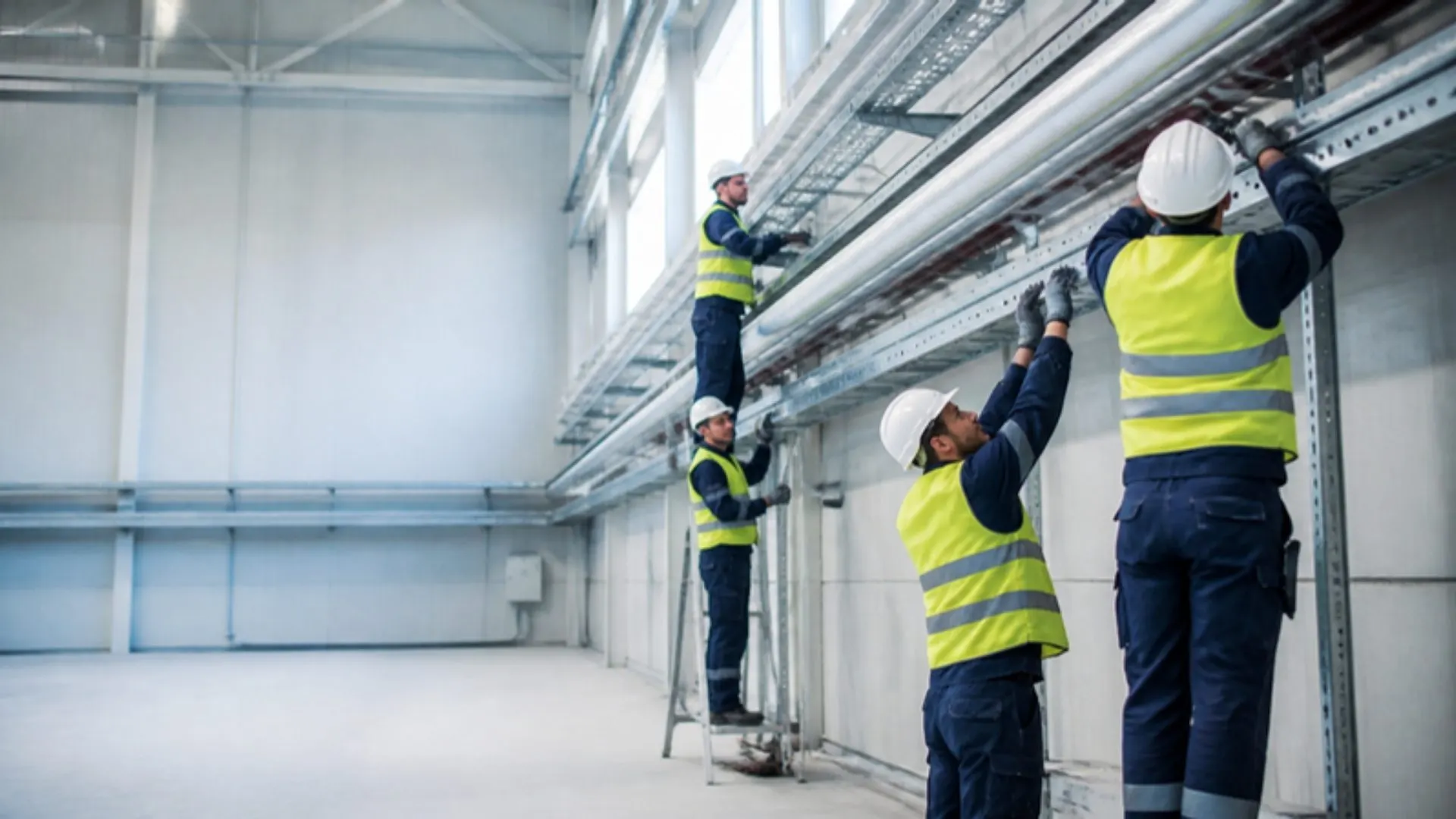 Montageteam eines Subunternehmens bei der Arbeit
